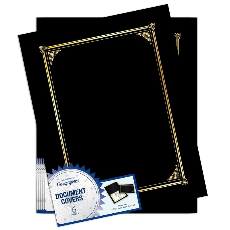 Geographics Classic Linen Certificate/Document Covers  12.5  x 9.75   Black (6 Pack) - Image 1